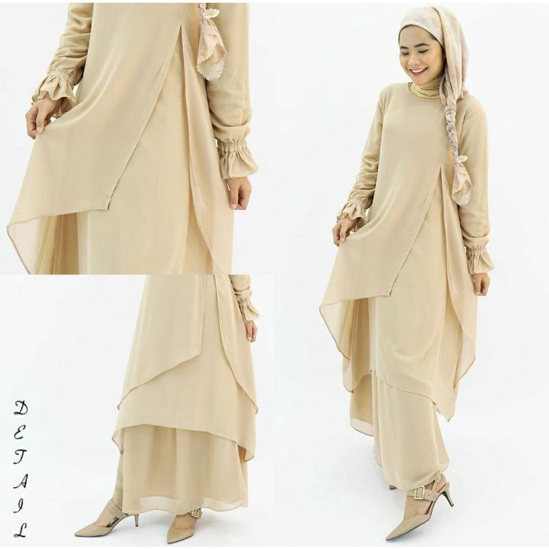 Gamis Melayu Ceruty Babydoll Premium Dress Belah Layer Wanita Muslimah Ukuran Standar Size Jumbo Bes