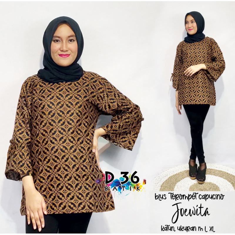 Blus Blouse trompet katun joewita lonceng capucino Atasan Baju batik wanita abg Remaja simple sekolah kuliah pendek putri santai pendek kasual kerja kuliah dolan sekolah murah-Kawung