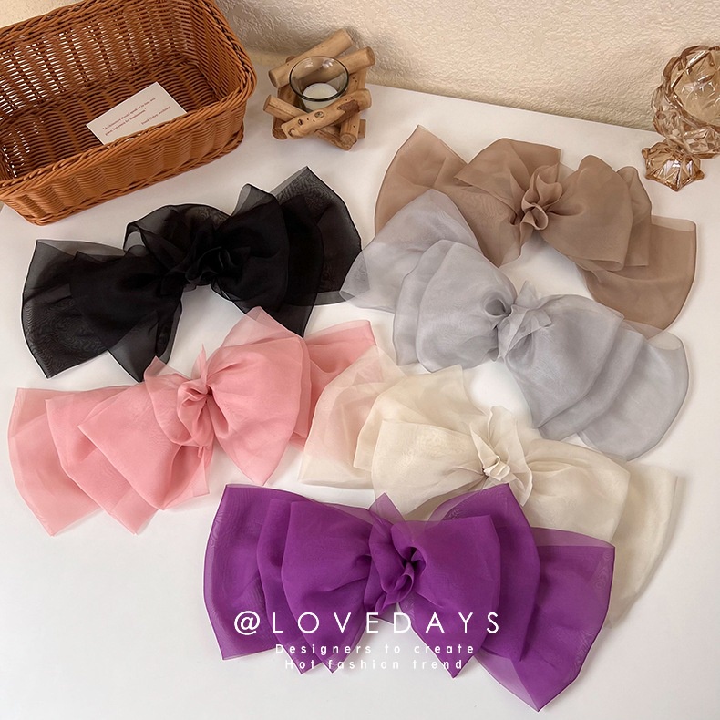 JEPIT RAMBUT PITA BESAR BOW KNOT KAIN MESH FAIRY SUMMER BIG BUTTERFLY RIBBON HAIRPIN ELEGAN SATIN FRENCH RETRO SILK BIG FAIRY FEMINIM RIBBON HAIRCLIP BESAR BLACK COLOR WARNA HITAM HAIR SNAP AKSESORIS ACCESSORIES PIN KOREA PRINCESS STYLE