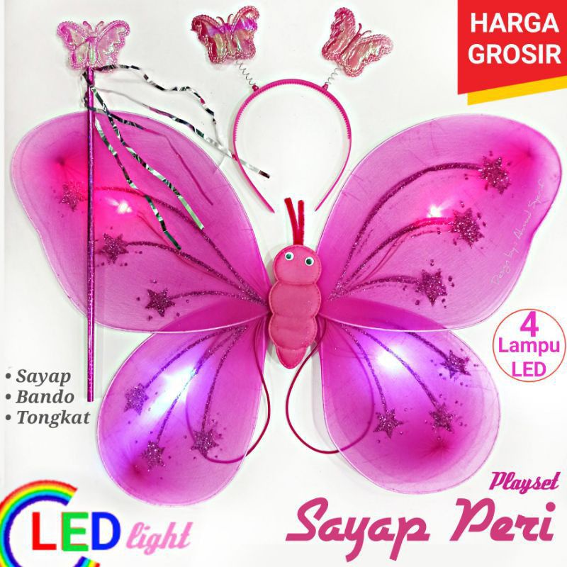 ZHAFIRA KIDS STORE - 1sett SAYAP PERI KUPU KUPU LED SAYAP TONGKAT BANDO / SAYAP PERI / FAIRY WING