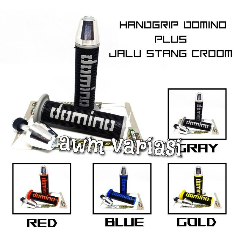 Hand Grip Grip Domino +Jalu Stang Model Satria FU Almunium Crome Universal / Bisa Buat Semua Motor