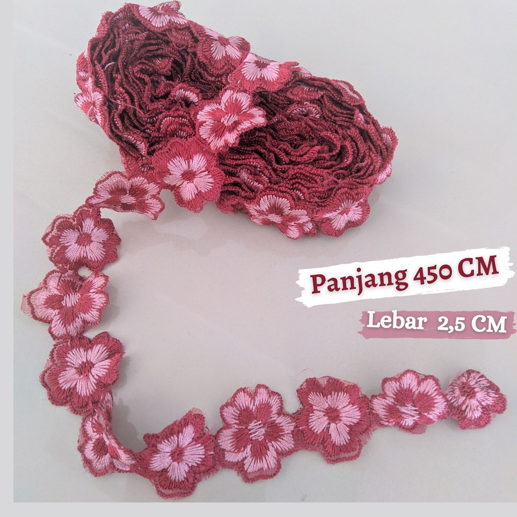 Renda Bordir Tempel Bunga 4,5 Meteran