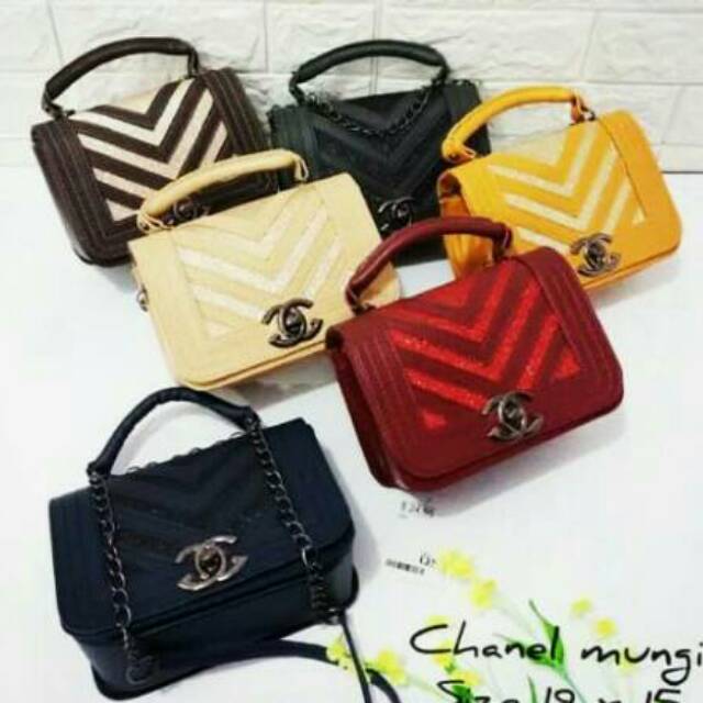 Promo tas wanita miniso chanel gliter clasic jh chanel mungil