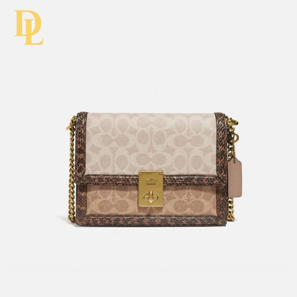 Coach Hutton Shoulder Bag in Blocked Signature Canvas Snakeskin Detail (89068)