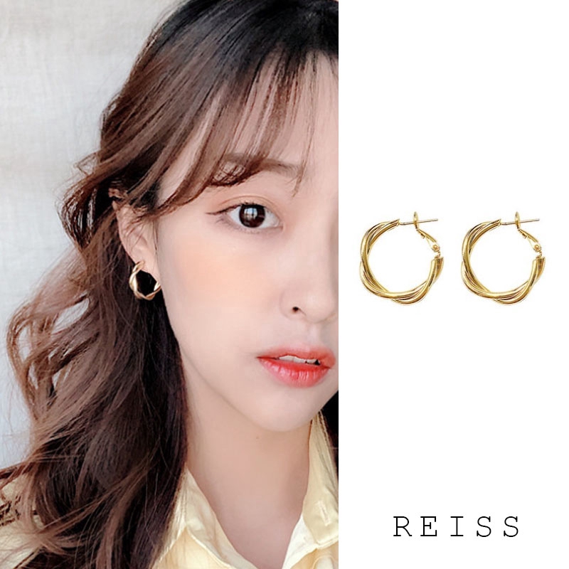 Anting Bulat Melengkung Bergelombang Anting Emas Sederhana Korea