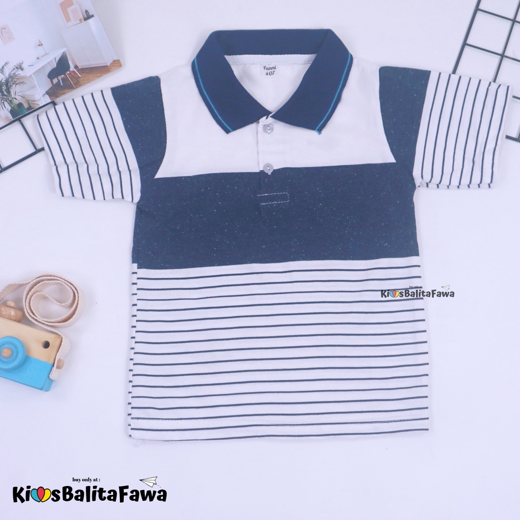 Kerah Salur T-Shirt Anak Laki uk 1-2 Tahun / Kaos Harian Atasan Baju Adem Lengan Pendek Murah Polos