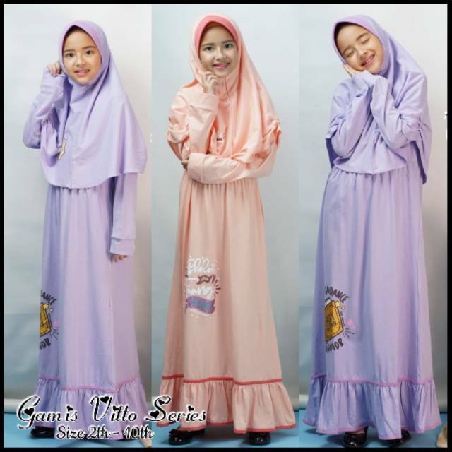 Gamis Anak Perempuan Bahan Cotton Combad Setelan Gamis Ples Hijab Anak Kids Junior by Vitto