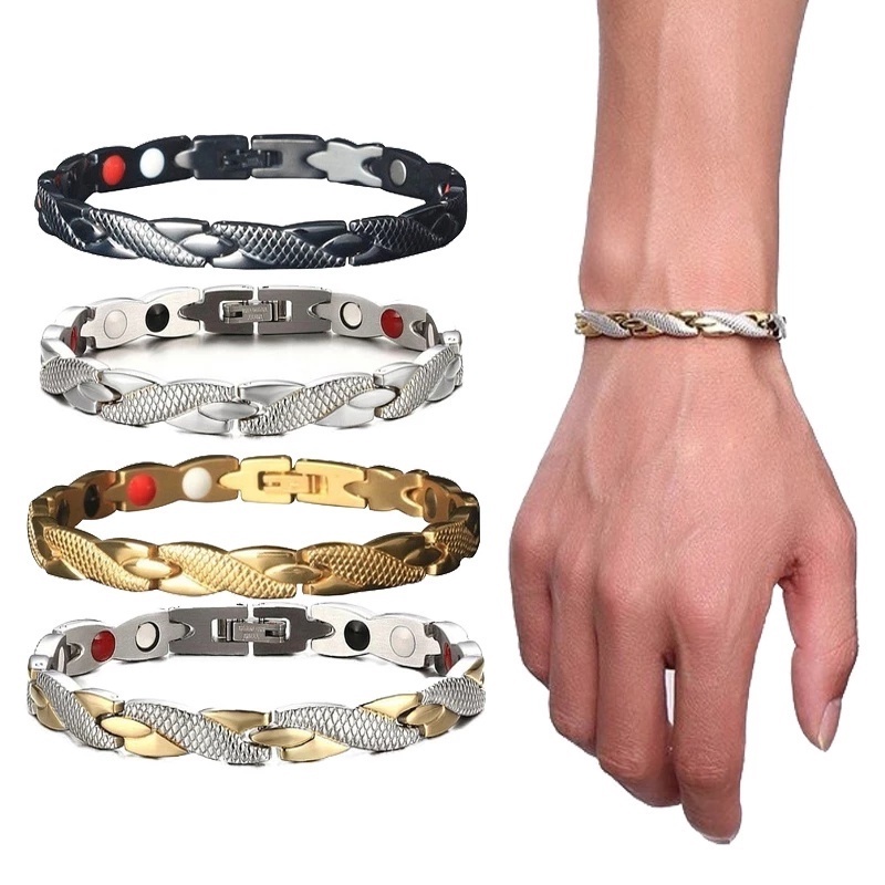 Gelang Power Terapi Pelangsing Penurunan Berat Badan Pola Twisted Dragon Magnetik Dapat Dilepas Untuk Pria Dan Wanita