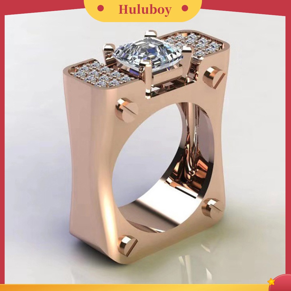 Hu Hu Hu Hu Hu Alat Bantu Pasang Kacamata♡ Cincin Wanita Desain Geometri Hias Berlian Imitasi Bentuk Kotak Untuk Pestahadiah
