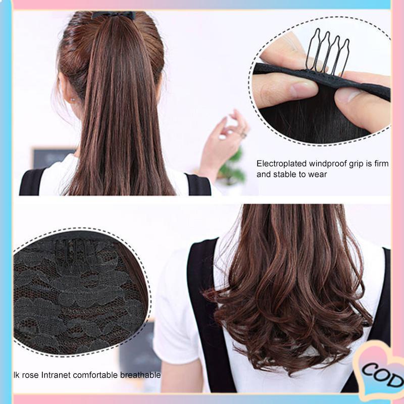 COD❤️ Wig Ponytail Panjang Keriting Lace-up Jenis Gelombang Besar Realistis Potongan Wig Alami-A.one