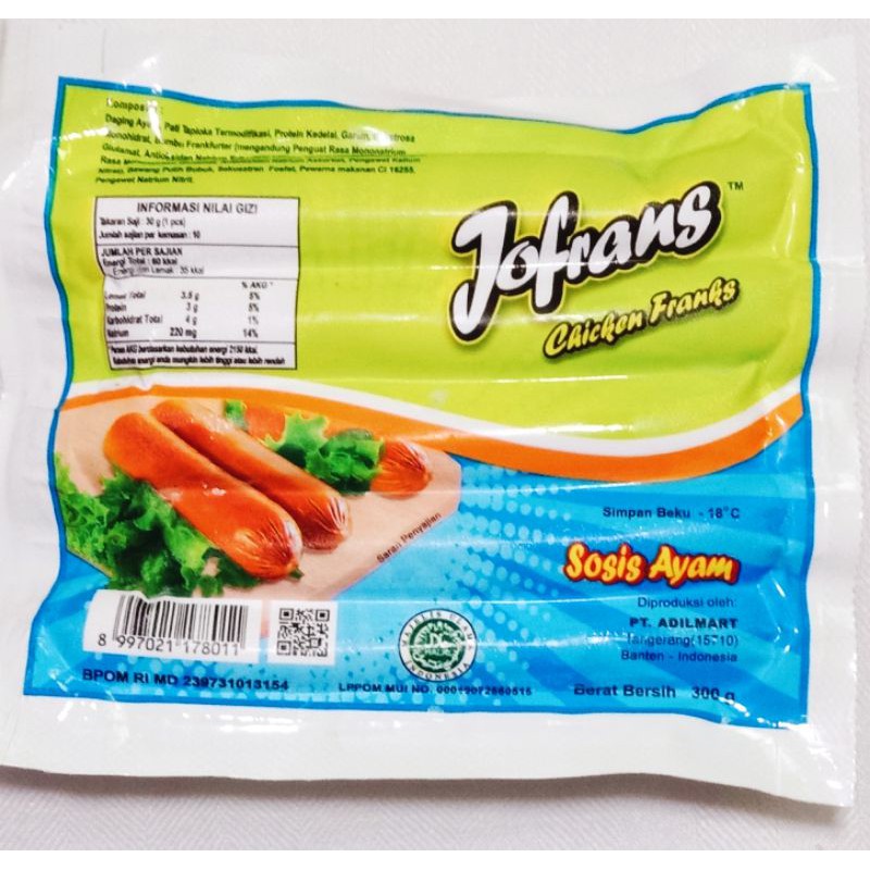 Sosis Ayam (Chicken Franks) JOFRANS 300 Gram 10pcs