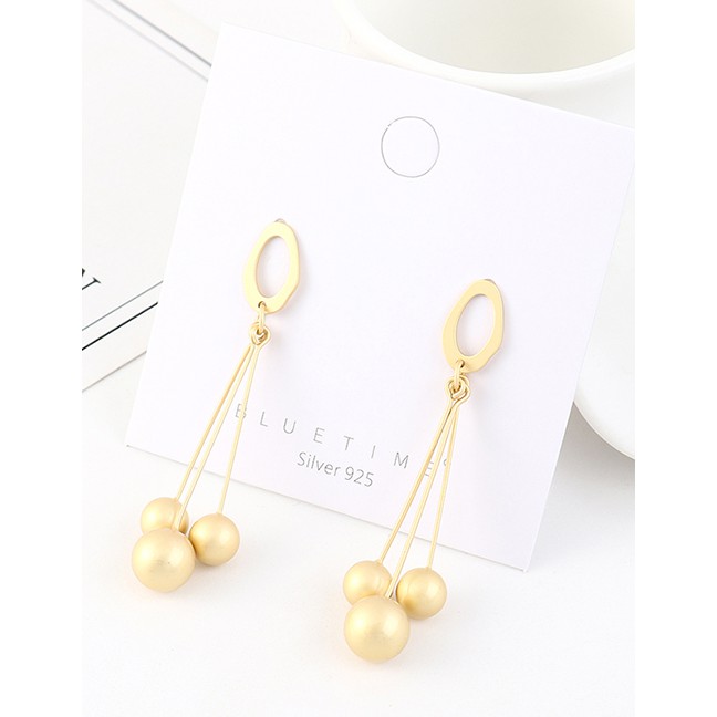 LRC Anting Tusuk Fashion Golden Fringe Irregular Ball Cutout Earrings Y63218