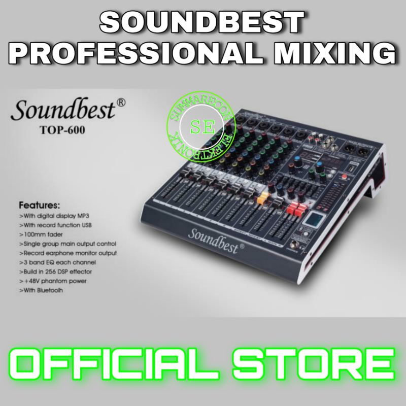 mixer audio 6 channel original soundbest top 600 usb bluetooth mp3