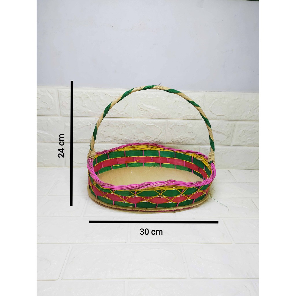 Keranjang Oval Gagang Warna - Keranjang Rotan Cantik