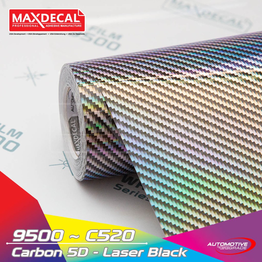 [METERAN] MAXDECAL Carbon Hologram 9500-C520 5D BLACK LASER Lebar 152 cm Kevlar Look Pelangi