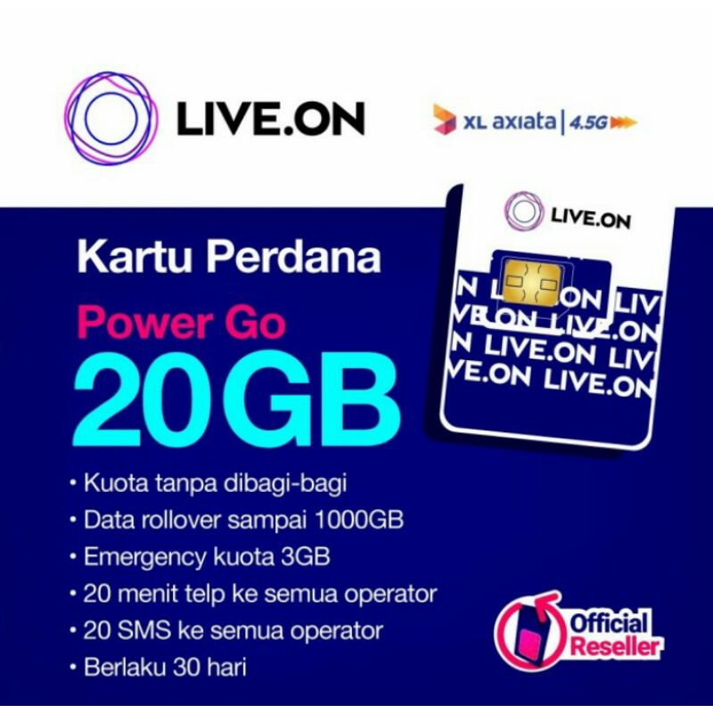 KARTU PERDANA XL LIVE ON 20GB BONUS 5GB TERMURAH 