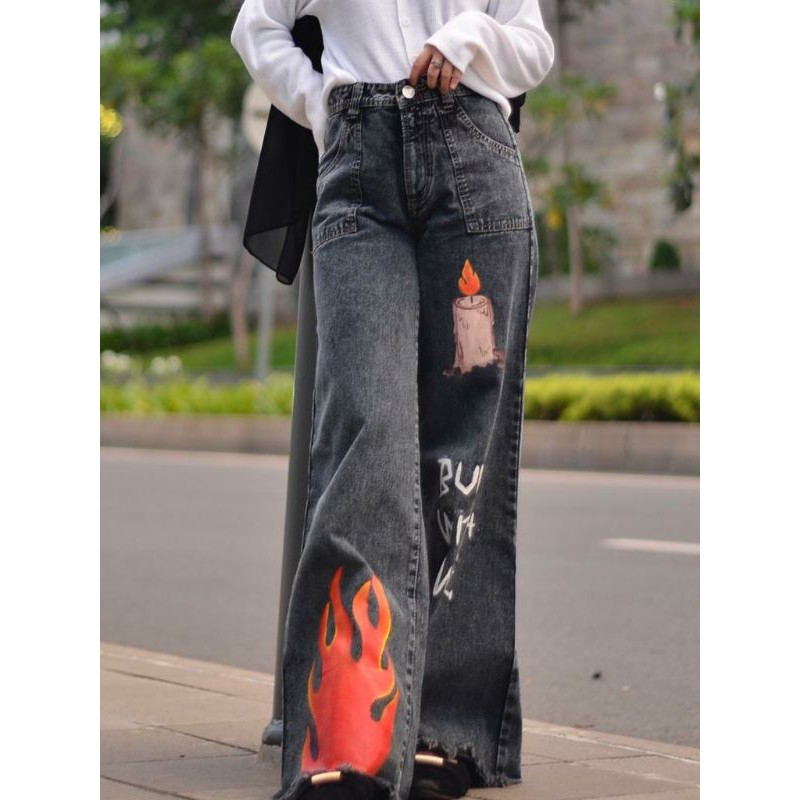Jeans | Celana Jeans Highwaist | Jeans Painting | Painted Jeans | Celana Highwaist Burn With Me | Ce