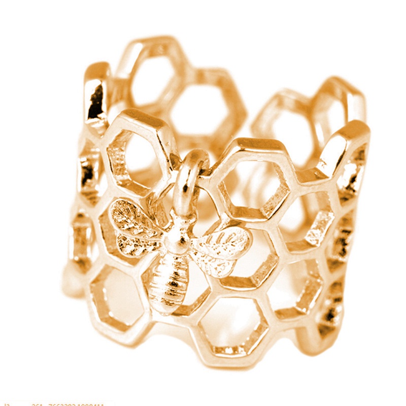 Fancyqube Cincin Bentuk Sarang Lebah Heksagonal Geometris Model Hollow Untuk Pesta