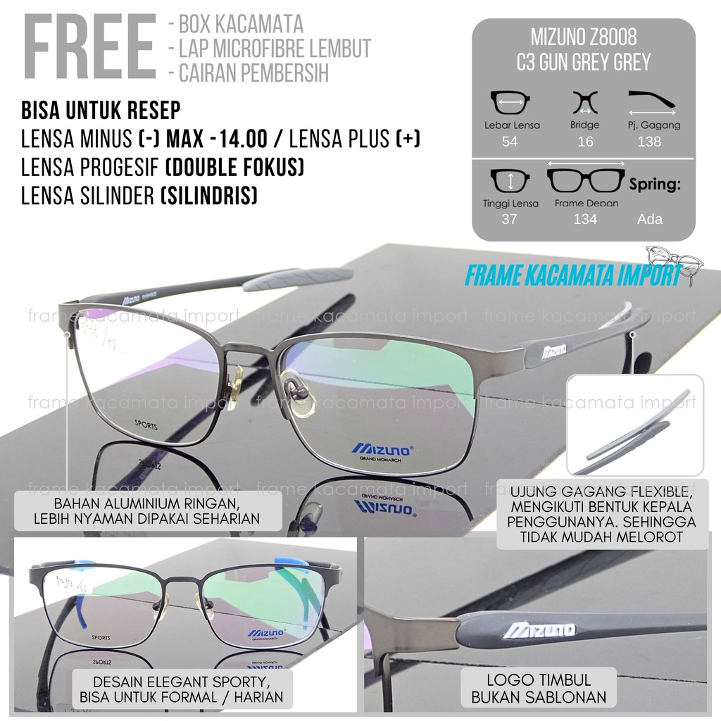 Kacamata Minus Pria Full Frame Sporty Elegan Kualitas Optik