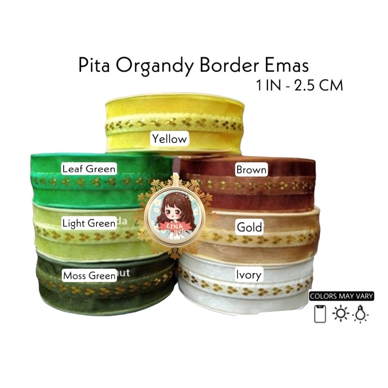 

( Rol 20 Yard ) PITA ORGANDY BORDER RIBBON 1 INCH PITA ORGANDI / ORGANZA BORDIR EMAS