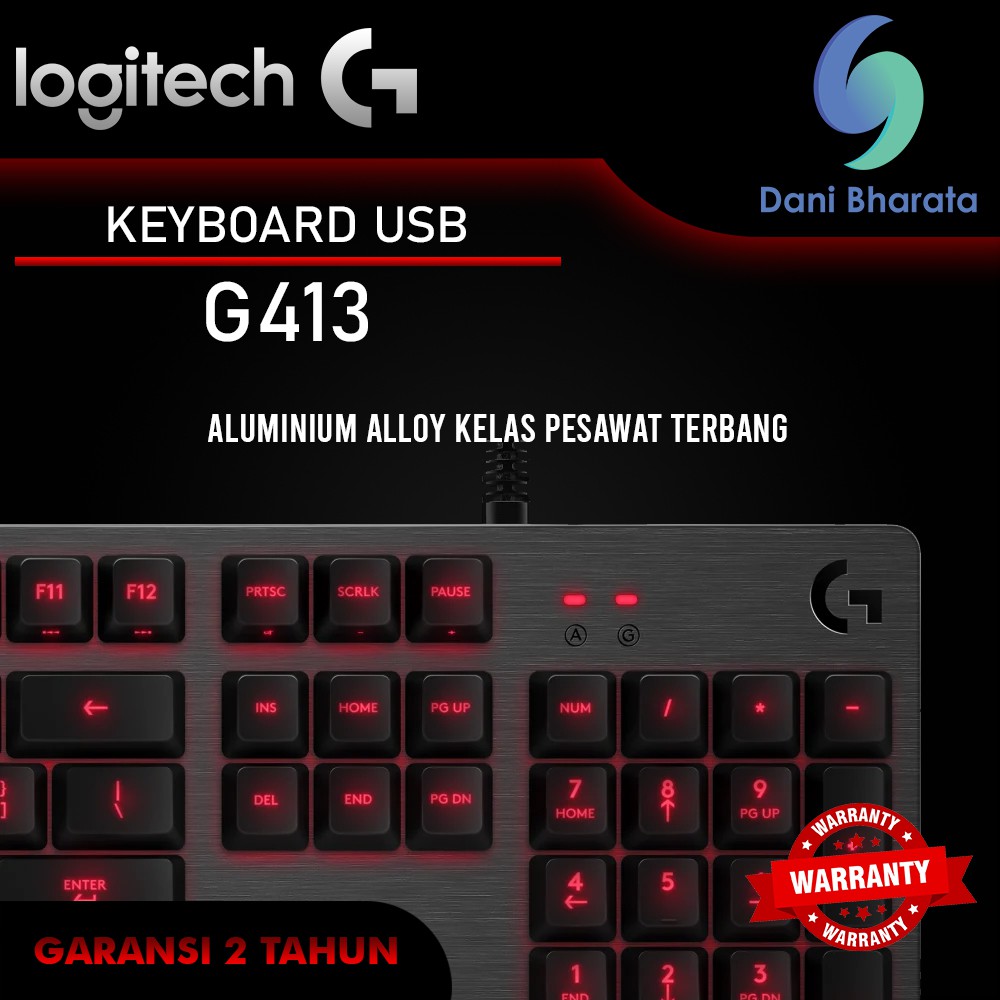 G413 LOGITECH CARBON MECHANICAL BACKLIT GAMING KEYBOARD Garansi G 413