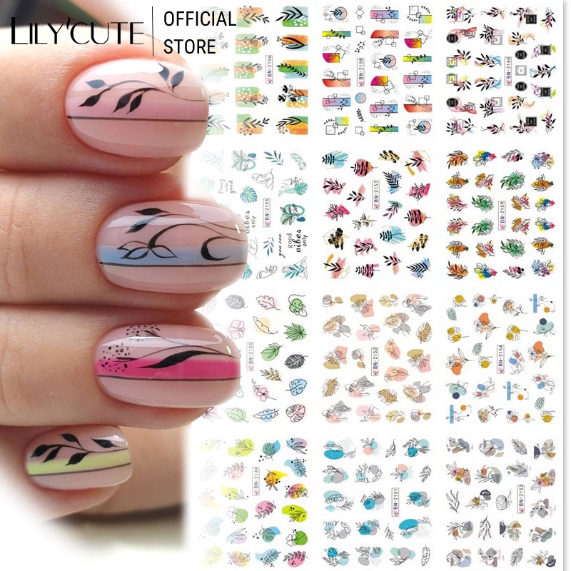 Harunouta Stiker Decal Motif Geometri / Daun / Bunga / Geometri Untuk Dekorasi Nail Art / Manicure DIY