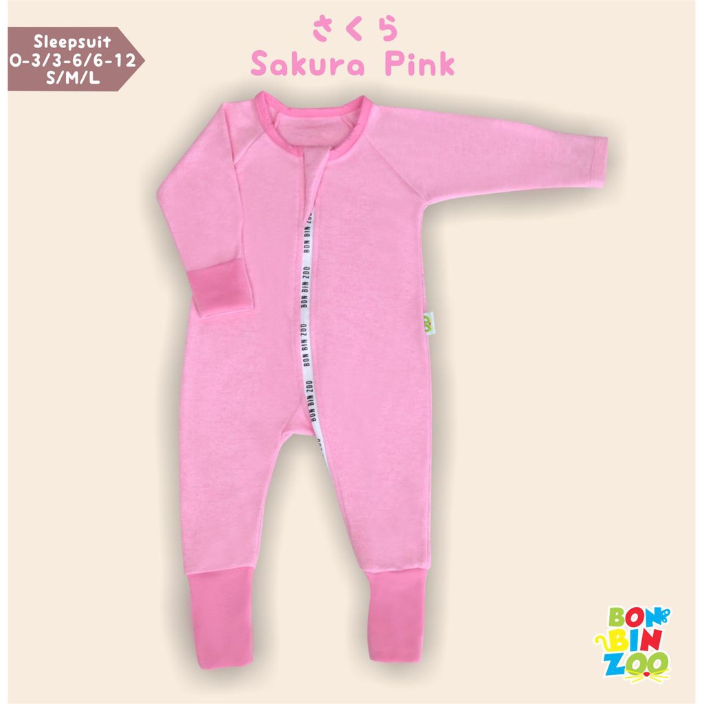 Bonbinzoo Granit Sleepsuit Zipper Jumpsuit Bayi 0-12 Bulan-Sakura PInk