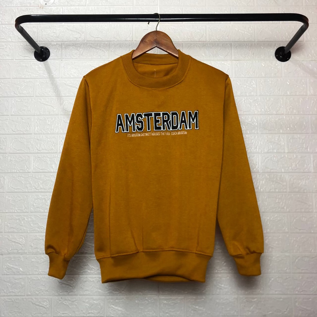 Crewneck Casual Amsterdam Mustard Full Bordir Terbaru