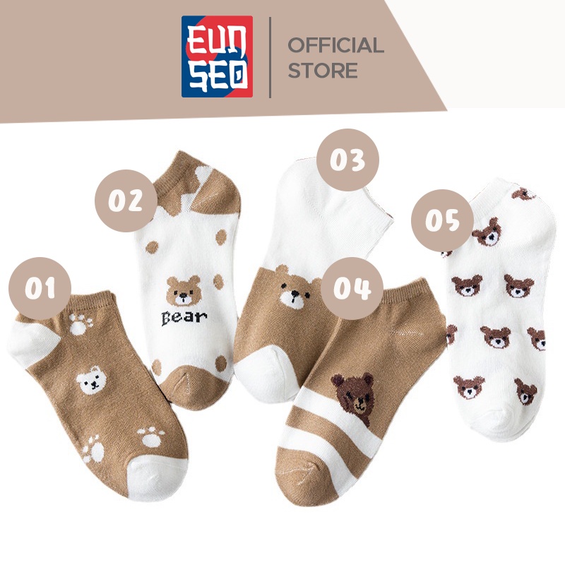 EUNSEO Kaos Kaki Ankle Cute Kaos Kaki Pendek Semata Kaki Motif Kartun Beruang Kaos Kaki Fashion Korea Premium