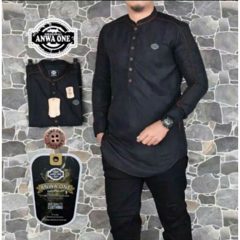 Baju koko ANWA ONE Lengan Panjang Model List Tangan
