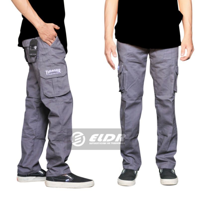Celana Pria Cargo Panjang Thrasher 28 sd 34 Catton Twill Celana Outdoor Hiking-gray-abu muda
