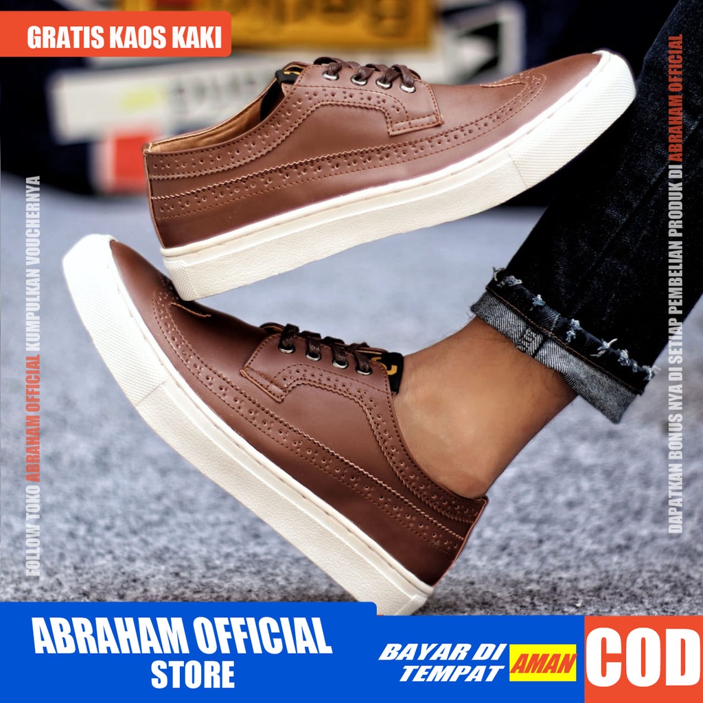 ABRHM X JHON Sepatu Kasual Pria Sepatu Pria Casual Kulit Pu Sepatu Casual Cowo/Cowok Sepatu Kerja Kantor Semi Formal Anti Slip Kuliah Kondangan Gaya keren Kekinian Murah Terlaris