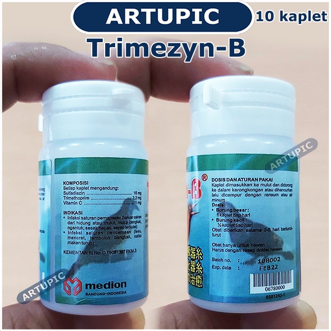 Trimezyn-B Plus isi 10 Kaplet Obat burung plus sakit sesak pernafasan stress muka bengkak