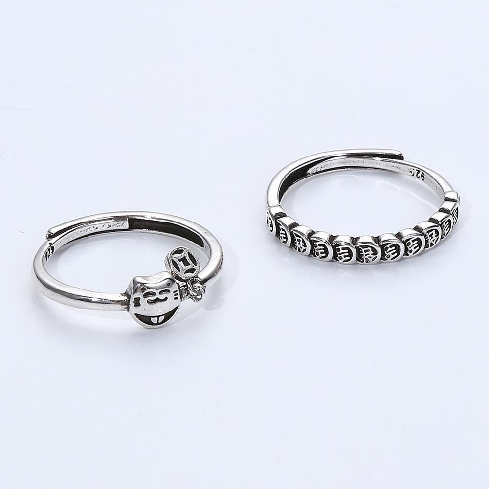 Lily Knuckle Ring Cat Styling Perak Perhiasan Aksesoris Adjustable Lucky Cat