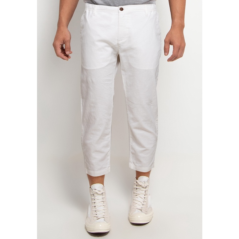 Giordano Low Rise Slim Tapered Linen - Celana Pria - White