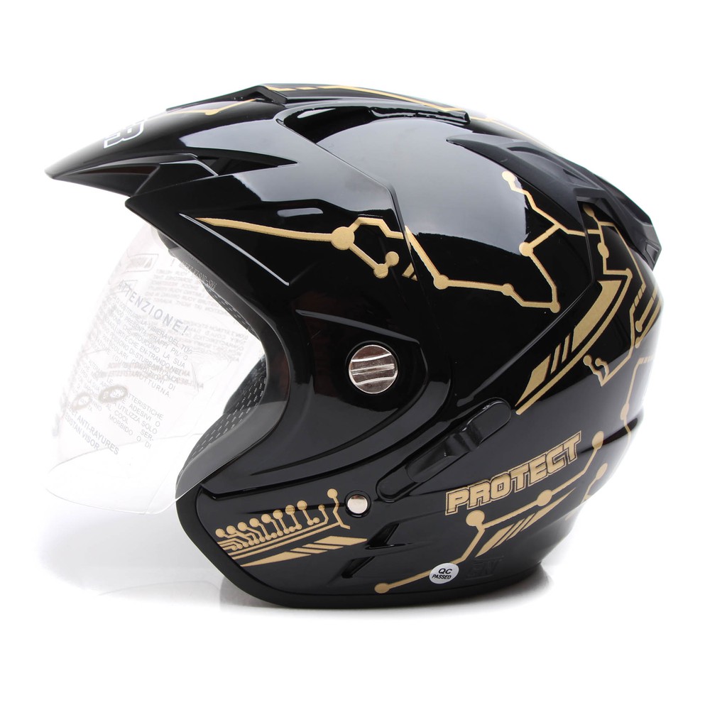 [Helm Dewasa] MSR Helmet Impressive - Protect - Hitam Gold + Promo Gratis Jaring Helm