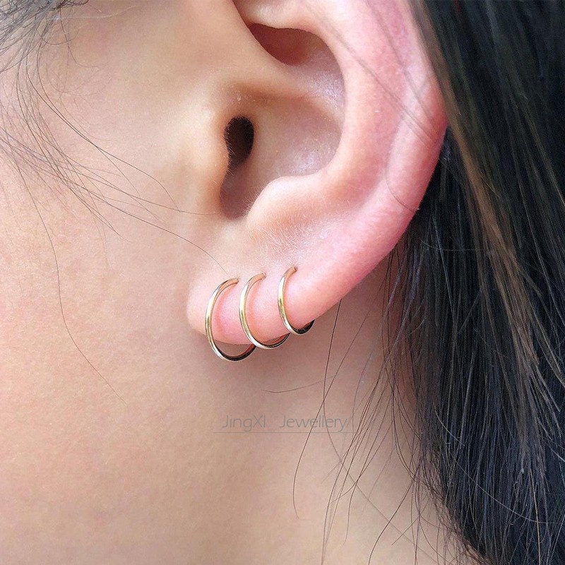 We Flower 1Pair Anti Allergy Fashion Cartilage Hoop Earrings for Women Punk Lip Nose Ring Jewelry