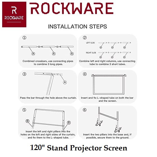 ROCKWARE Stand Projector Screen 120-inch Layar Proyektor Polyester