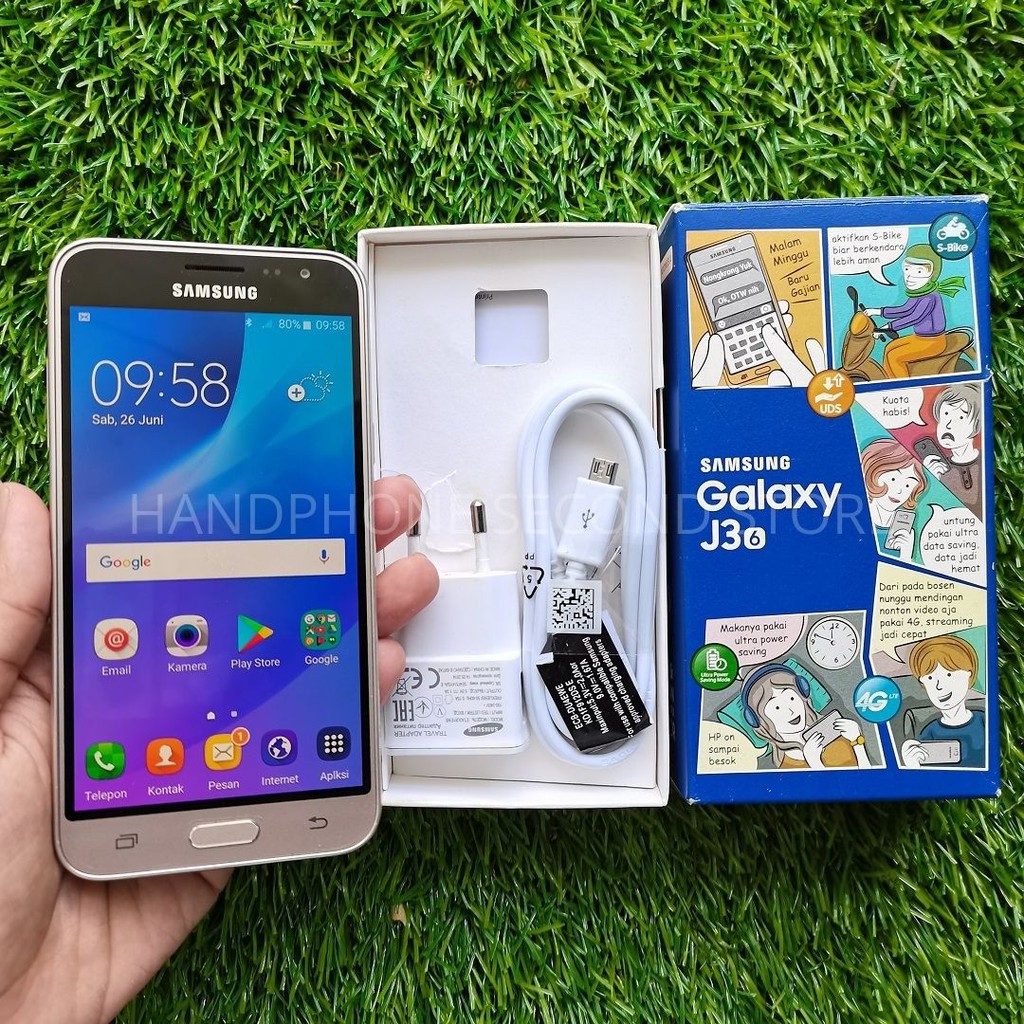 HANDPHONE SAMSUNG J3 2016 1.5/8GB FULLSET NO HEADSET SECOND SEKEN BEKAS