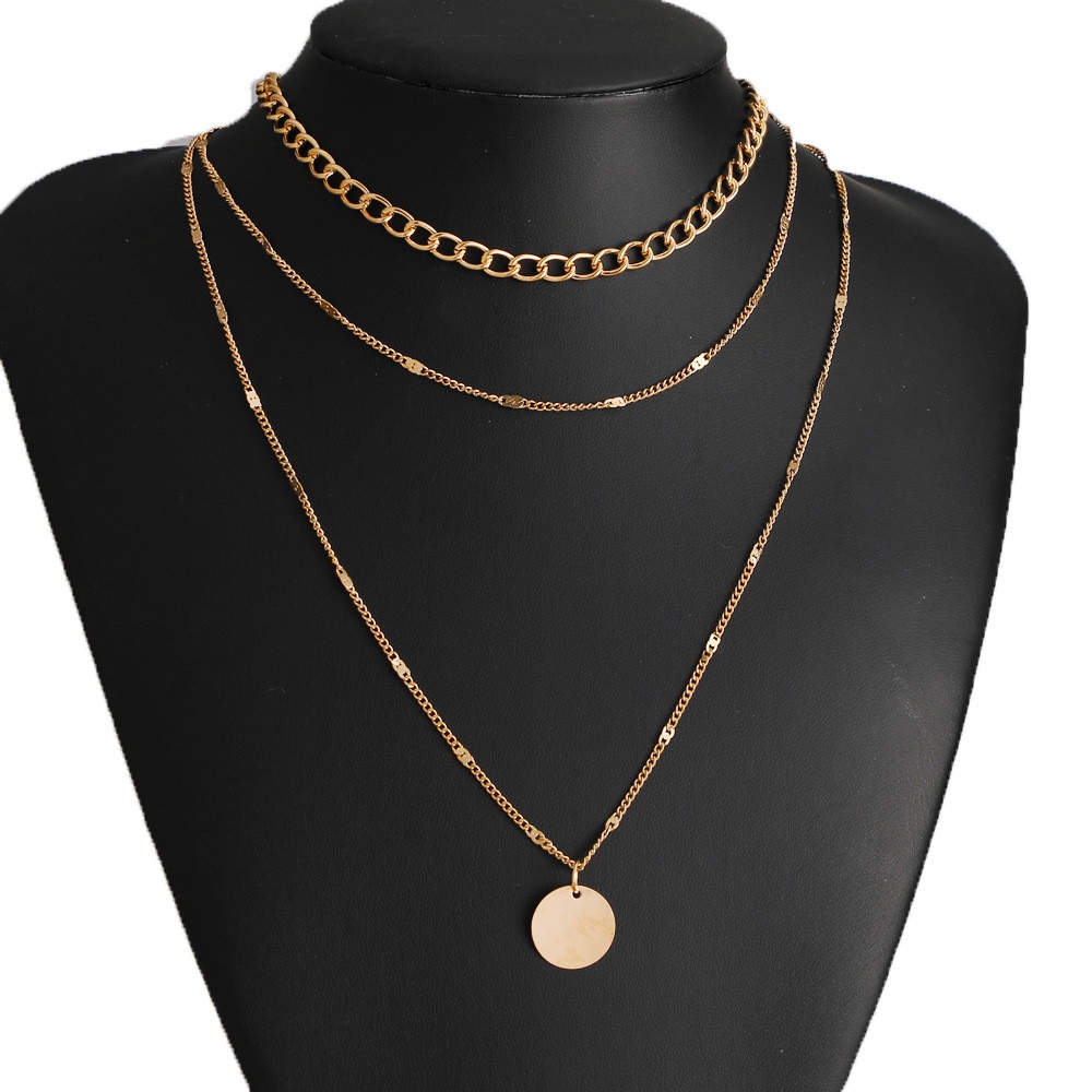 Kalung Liontin Emas Tiga Lapisan Wanita | Pria Pendek Multilayer Kalung Rantai Klavikula Rantai Sweater