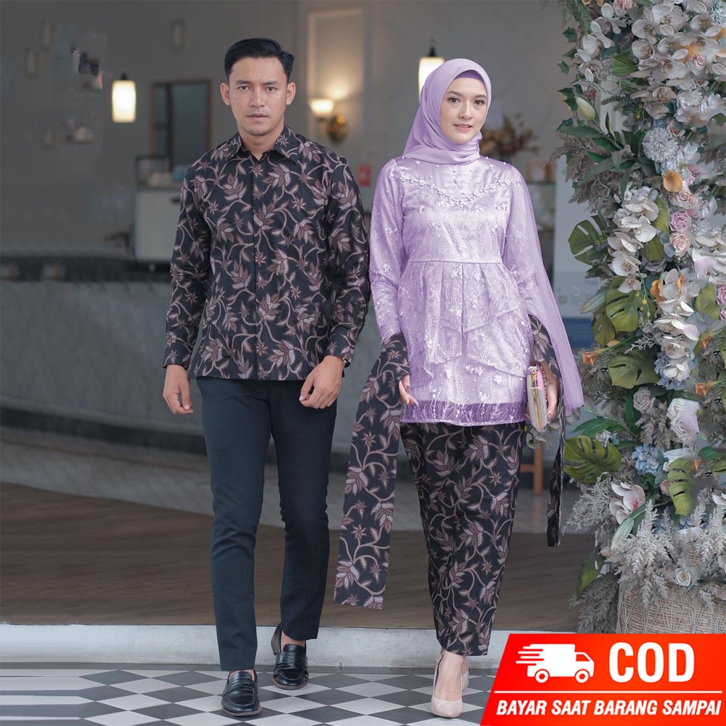 Couple Batik Kebaya Kondangan - Kebaya Brukat Payet Premium - Baju Couple kebaya lamaran - Kebaya Wisuda Modern- atasan kebaya allsize