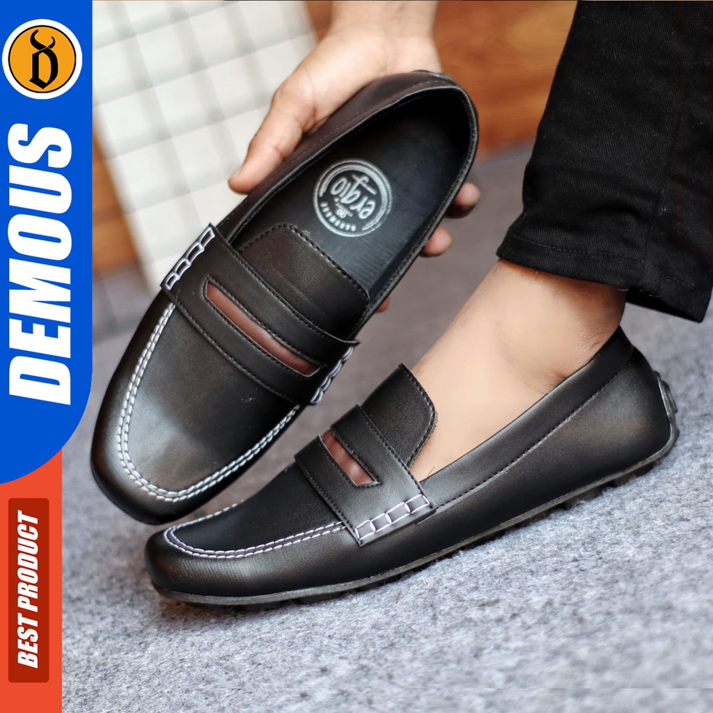 Sepatu Formal Pria Sepatu Casual Pria Kulit Pu Slop Sepatu Pantofel Kerja Kantor Kuliah Kondangan Sepatu Hitam Pria DEMOUS GALASA