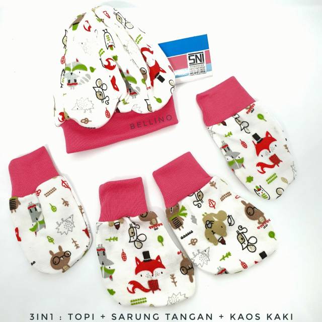 1 SET Topi Kupluk Bayi Sarung Kaki sarung tangan 3in1 Aksesoris Baby SNI Kado bayi Perlengkapan Baby