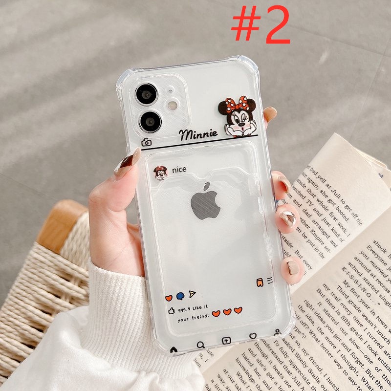 Mickey &amp; Minnie Card Bag Soft Case iP iPhone 7 8 + Plus X XR SE 2020 XS Max 11 12 13 Pro Max Black Clear Casing