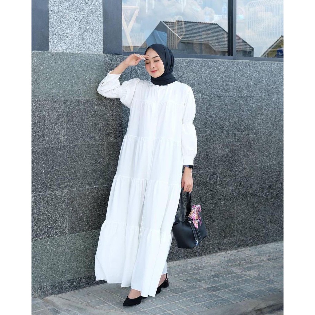 PAKAIAN WANITA TERLARIS DRESS PUTIH TERBARU GAMIS PUTIH HITAM BAJU LEBARAN WANITA OOTD KONDANGAN