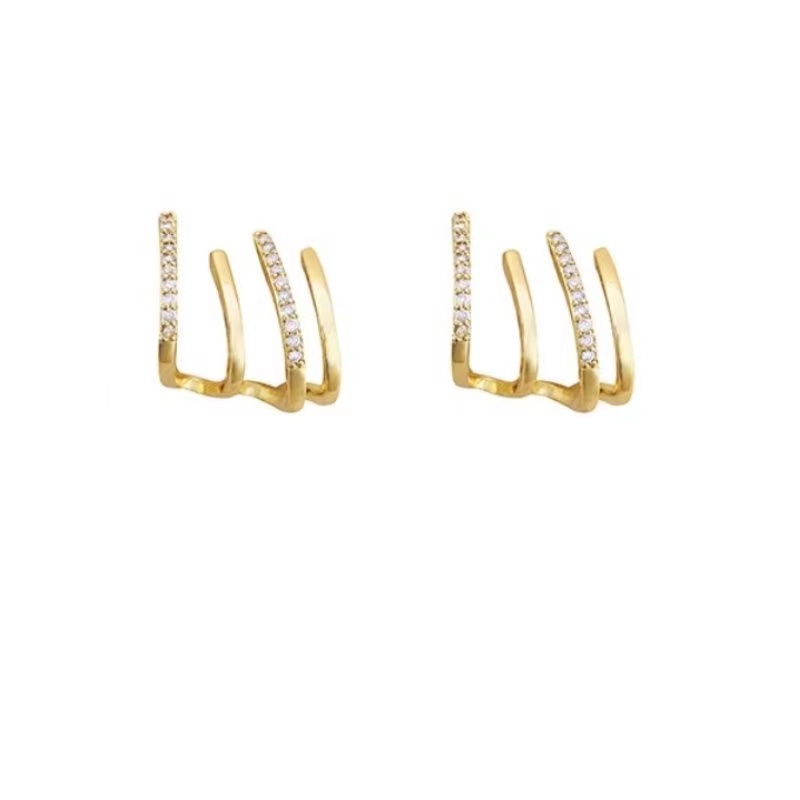 IFYOU Anting Stud Berlian Multilayer Warna Emas Gaya Korea Untuk Wanita