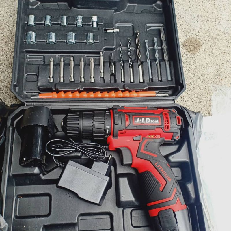 Mesin bor baterai Cordless Drill 12V include Tool Kits 24Pcs JLD Tools