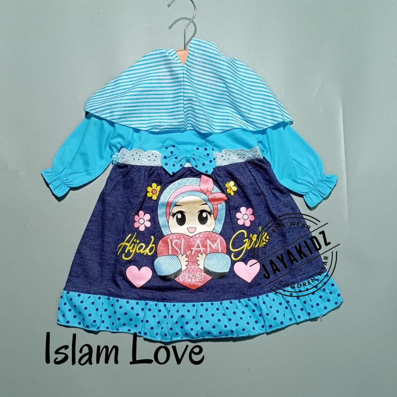 Baju Muslim Gamis Bayi Perempuan Usia Baby Newborn 0 6 12 Bulan - Dress Muslim Anak Bayi Perempuan Lucu 0 6 12 Bulan 1 Tahun Murah-BIRU-ISLAM LOVE