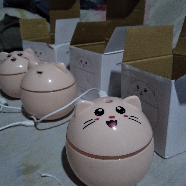 Humidifier Diffuser Aroma Essential Oil Usb 300ml Bentuk Kucing Lucu Dengan Lampu