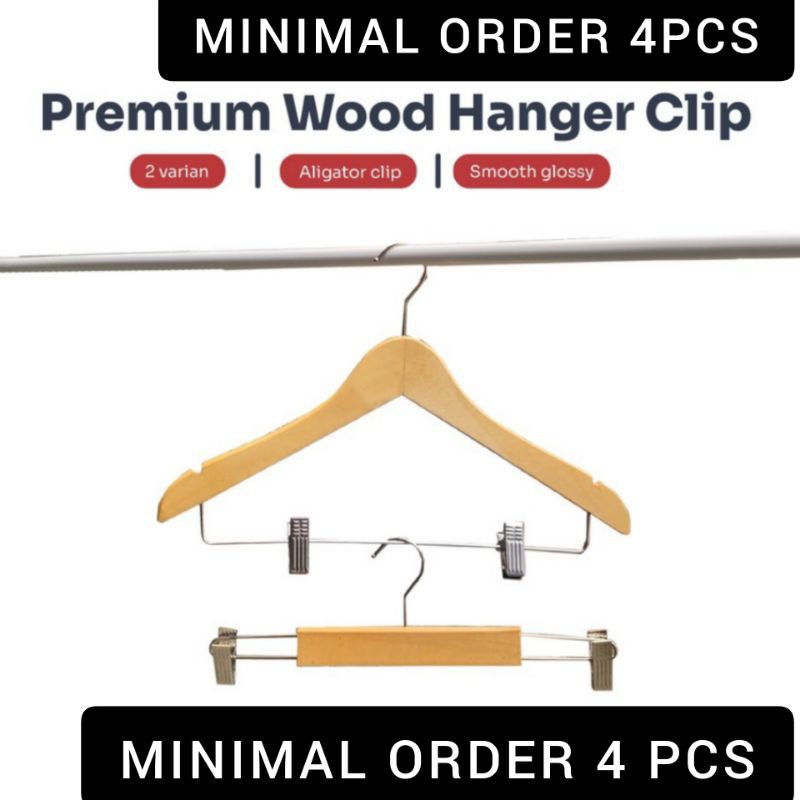 PREMIUM WOOD HANGER CLIPS - GANTUNGAN BAJU KAYU DEWASA JEPIT BESI